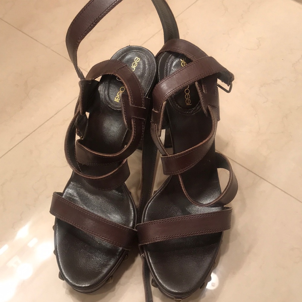Sergio Rossi Brown leather platform shoes
